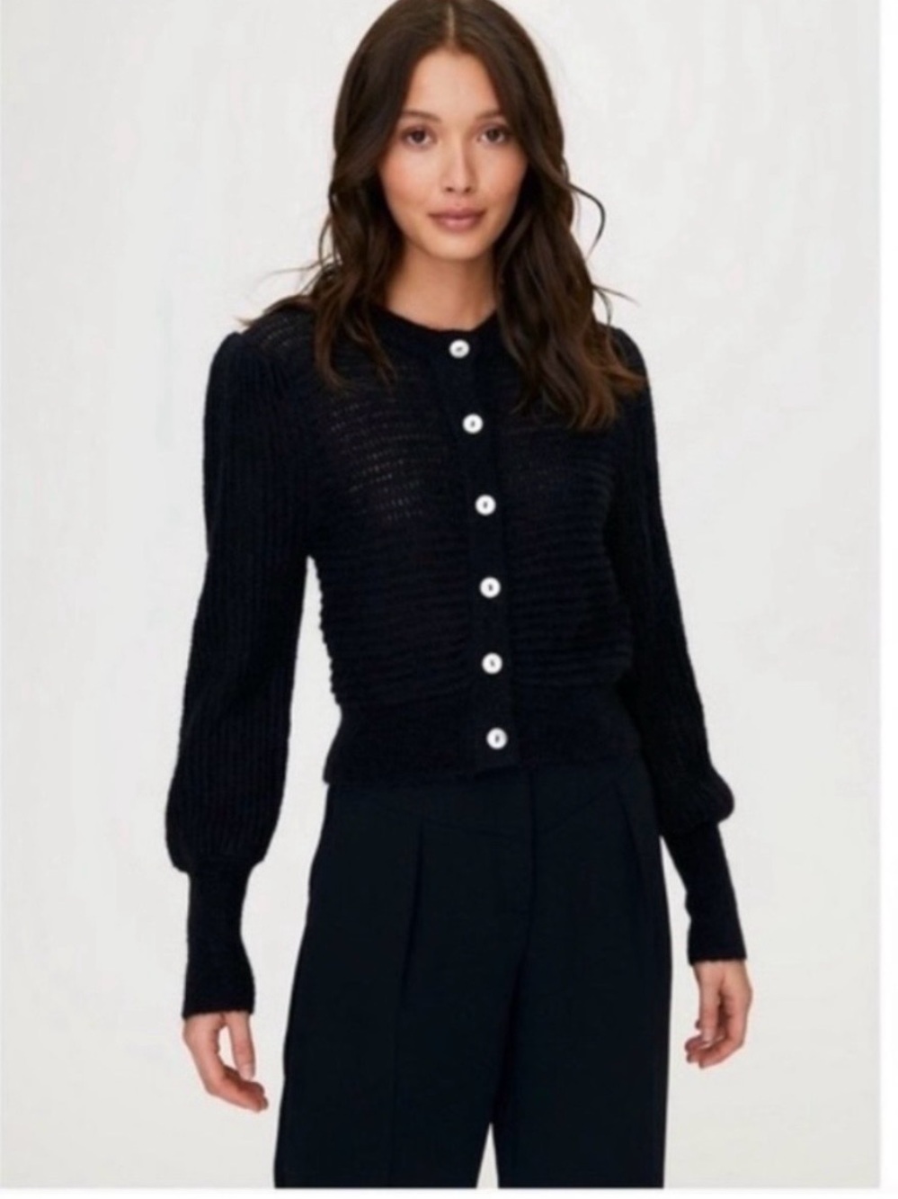 Aritzia Wilfred Alessia Cardigan | Large | Black Textured Knit Sweater